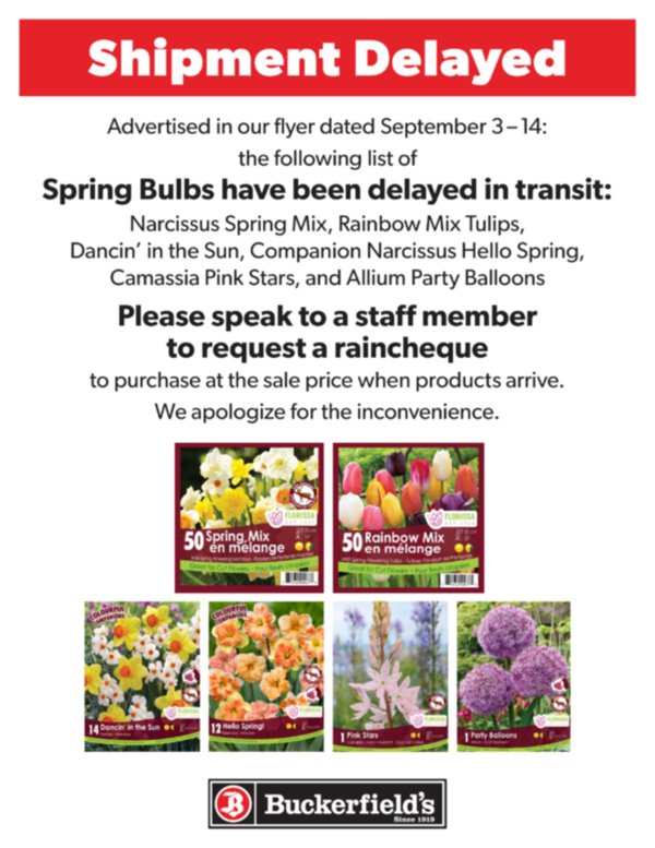 Notice: Spring Bulbs Delayed