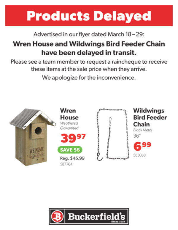 Bird Accessories Delayed