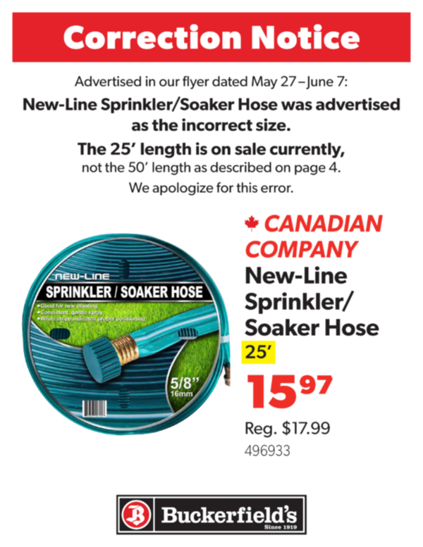 Correction Notice: New-Line Soaker Hose