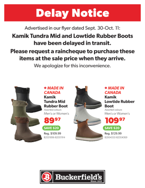 Delay Notice - Kamik Boots