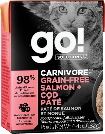 Go! Carnivore Grain Free Salmon+Cod Pate Cat Food 6.4oz