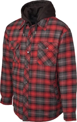 Tough Duck Men's Flannel Hooded Shirt Small Red/Charcoal