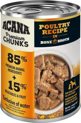 Acana Premium Chunks Poultry Recipe In Bone Broth Dog Food 363g