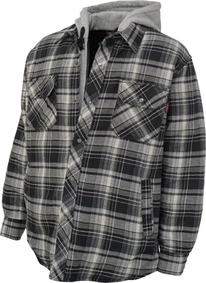 Tough Duck Men's Flannel Hooded Shirt 2X-Large Grey/Black