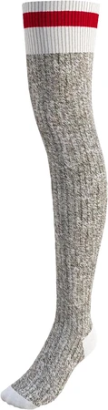 Pook Grey & Red Thigh High Socks